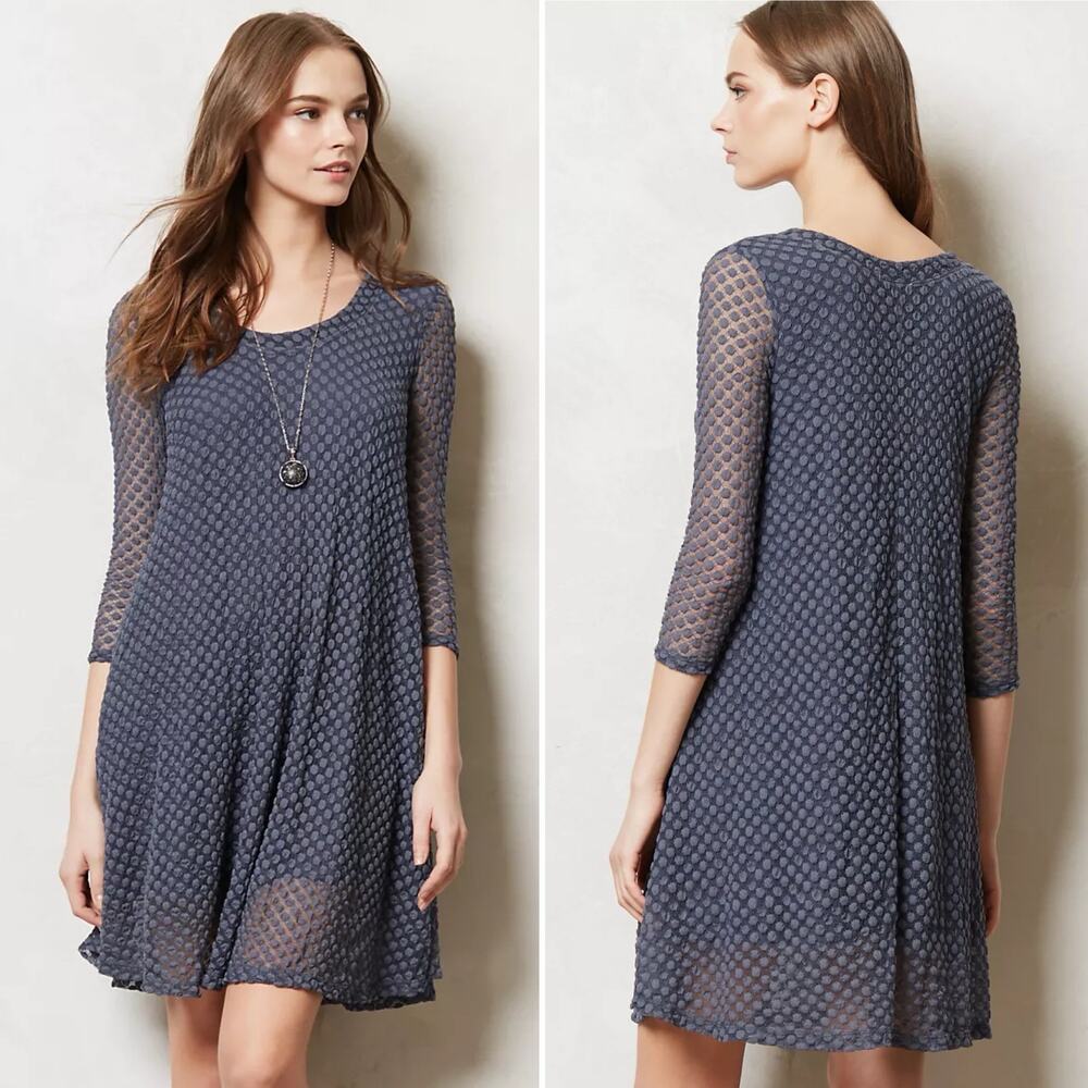 Anthropologie Lilka Arnica Swing Dress Medium‎ Sheer Polka Dot Lace Long Sleeve